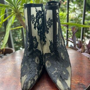 Manolo Blahnik Black Lace Ankle Booties